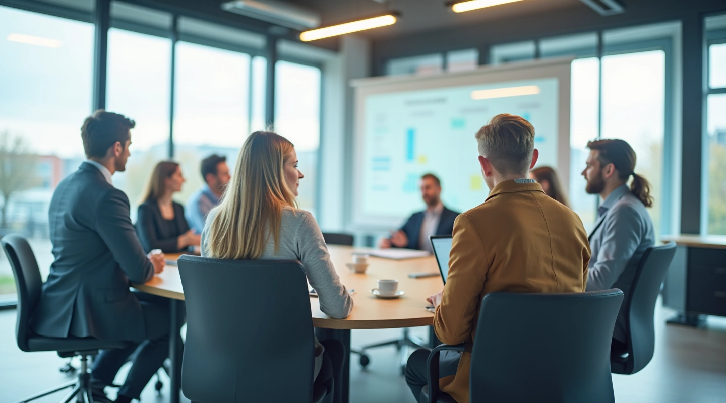 Moderne trainingsruimte met samenwerkingsfocus en strategische werkplekken